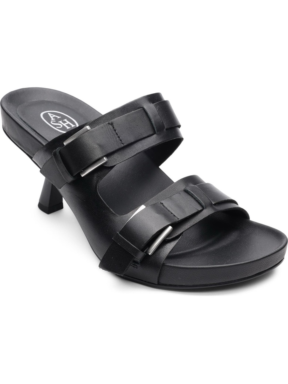 ASH Jakarta Black Leather Double Buckle Heeled Sandals NWOB 38